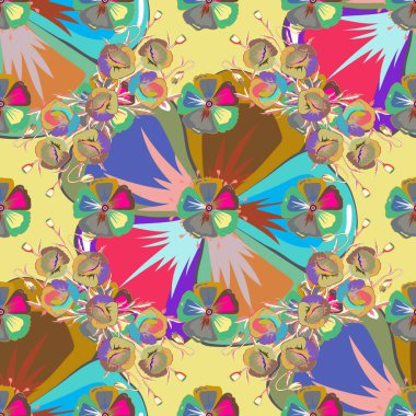 Sarı arka planda suluboya çiçek deseni. Web sayfaları, düğün davetiyeleri, tekstil, duvar kağıtları için vektör romantik arkaplan.