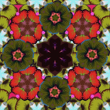 İslami vektör tasarımı Tekstil baskısı, baskı ya da kumaş için doğu süsü. Kırmızı, yeşil ve kahverengi renklerde kusursuz desen.