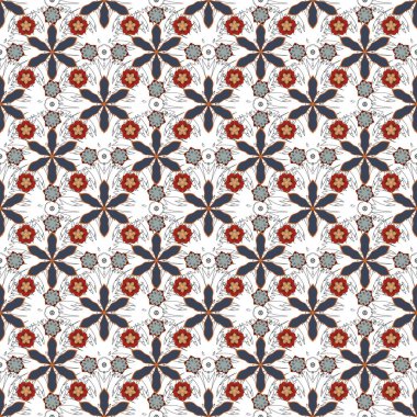 Gri, bej ve mavi tekrarlayan elementlerle kusursuz soyut desen. Oriental vektör klasik desen.