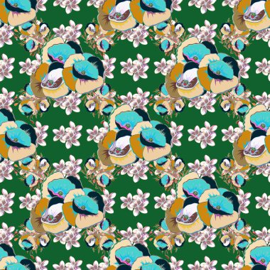 Romantik tasarım, dekorasyon, tebrik kartları, posterler, davetiyeler, reklamlar, tekstil baskısı ve kumaş için sonsuz vektör dokusu. Çiçeksiz desenli, parlak yaz çiçekleri.