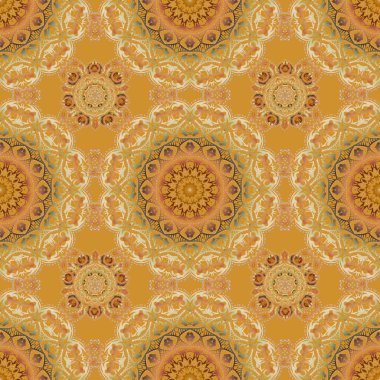 Bej, sarı ve turuncu basit, pürüzsüz Noel şablonu - noktalı çeşitli Xmas 2019 kar taneleri. Tekstil, duvar kağıdı, kumaş, ambalaj kağıdı için vektör tasarımı. Mutlu yıllar kış arkaplanı.