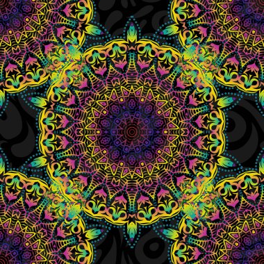 Kahverengi, yeşil ve sarı renklerde, klasik, pürüzsüz desen. Zarif vektör damaske duvar kağıdı. Kusursuz arkaplan.