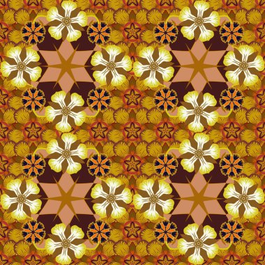 Geleneksel Hint çiçekleri turuncu, kahverengi ve sarı renklerde. Vektör illüstrasyonu.