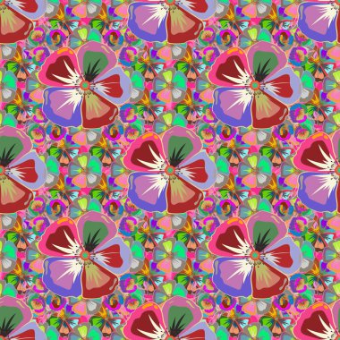 Vektör çizimi. Geleneksel Hint çiçekleri yeşil ve pembe renklerde..