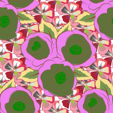 Pembe ve yeşil renklerde kusursuz el çizimi vektör deseni.