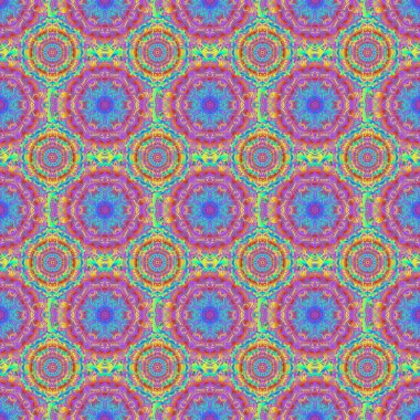 Kusursuz bir arka plan. Renkli desenler antika. Pembe, mor ve bej renklerde çiçek süsü.