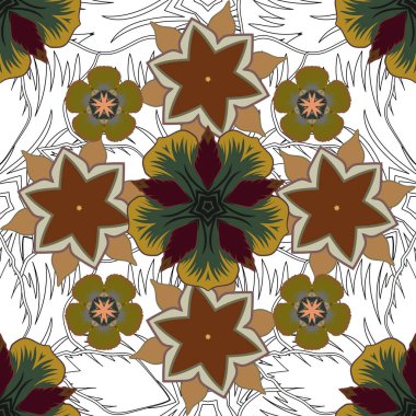 Mavi, gri ve kahverengi tekrarlayan elementlerle kusursuz soyut desen. Oriental vektör klasik desen.