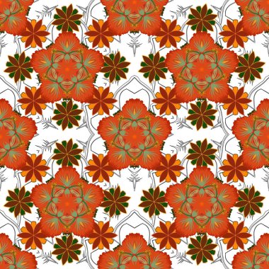 Kusursuz el çizimi vektör deseni kahverengi, mavi ve bej renkleriyle.