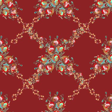 Kabile sanatı boho baskısı, klasik çiçek arkaplanı. Arkaplan dokusu, duvar kağıdı, mavi ve yeşil renkli çiçek teması. Soyut etnik vektör pürüzsüz desen.