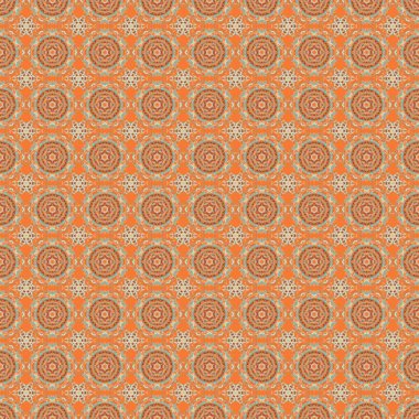 Bej, turuncu ve yeşil renklerde klasik, dikişsiz desen. Zarif vektör damaske duvar kağıdı. Kusursuz arkaplan.