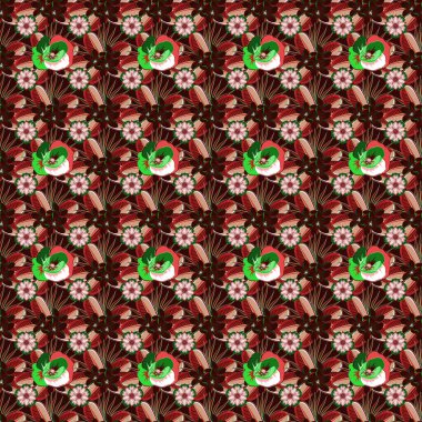 Vektör illüstrasyonu iç tasarım, baskı, ağ ve tekstil tasarımı için iyidir. Çiçeklerin yeşil, kırmızı ve kahverengi renklerdeki kusursuz dokusu. Haşhaş çiçekleri ile optik yanılsama.