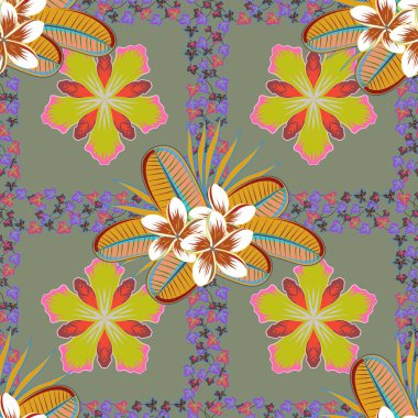 Yaprak doğal çok renkli desen. Yaz tasarımı. Duvar kağıdı, web sitesi arka planı ve ambalaj kağıdı için çok renkli, dikişsiz çiçek deseni kullanılabilir. Vektör Çiçeği konsepti.