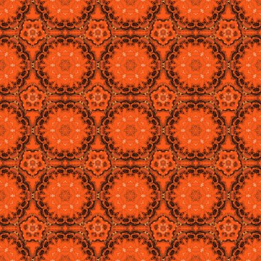 Vektör çizimi. Kesik kağıt dantel dokusu, vektör tül arkaplan, kahverengi, kırmızı ve turuncu renklerde girintisiz desen.