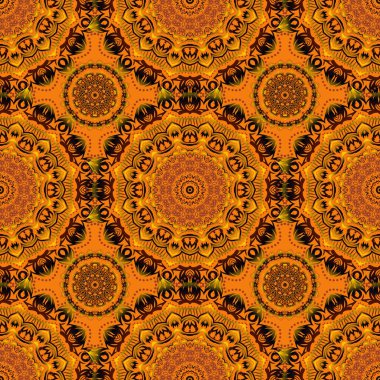 Vektör çizimi. Eski bir süs. Basit, pürüzsüz desen - kahverengi, turuncu ve sarı elementler.