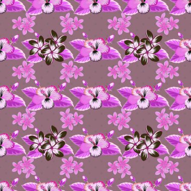 Plumeria çiçekleriyle optik yanılsama. Çiçeklerin eflatun, pembe ve mor renklerdeki kusursuz dokusu. Vektör illüstrasyonu iç tasarım, baskı, ağ ve tekstil tasarımı için iyidir.