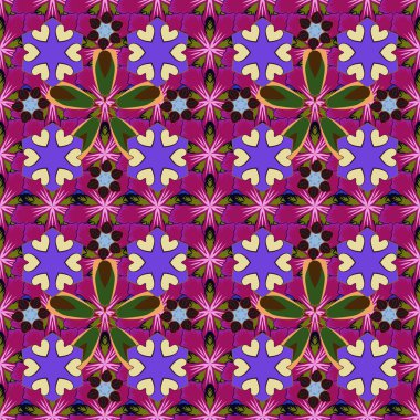 Oriental vektör klasik şablon. Kahverengi, mor ve mor tekrarlayan elementlerle kusursuz soyut desen.