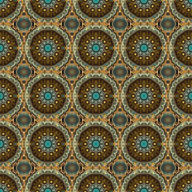 Kesik kağıt dantel dokusu, vektör tül arka plan, kahverengi, yeşil ve mavi renklerde girintisiz desen. Vektör illüstrasyonu.