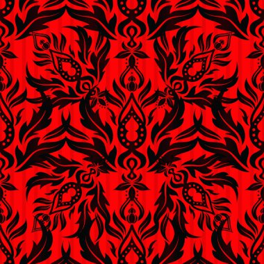 Soyut kırmızı ve siyah geometrik süs. Dijital kağıt, tekstil baskısı, sayfa doldurma veya paketleme için kullanılabilir. Geleneksel Noel renklerinde vektör pürüzsüz desen.