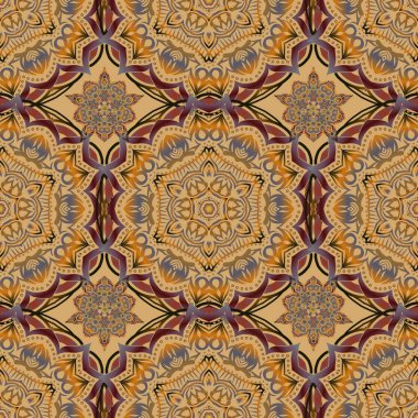 Sevimli vektörsüz desen. Sarı, kahverengi ve bej kar taneleriyle kış arkaplanı.