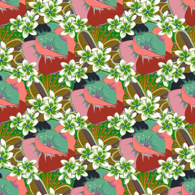 Pembe, yeşil ve mavi renklerde sulu boya buketi olan romantik, pürüzsüz desenler. Geçmiş, tekstil, ambalaj kağıtları, tebrik kartları için..