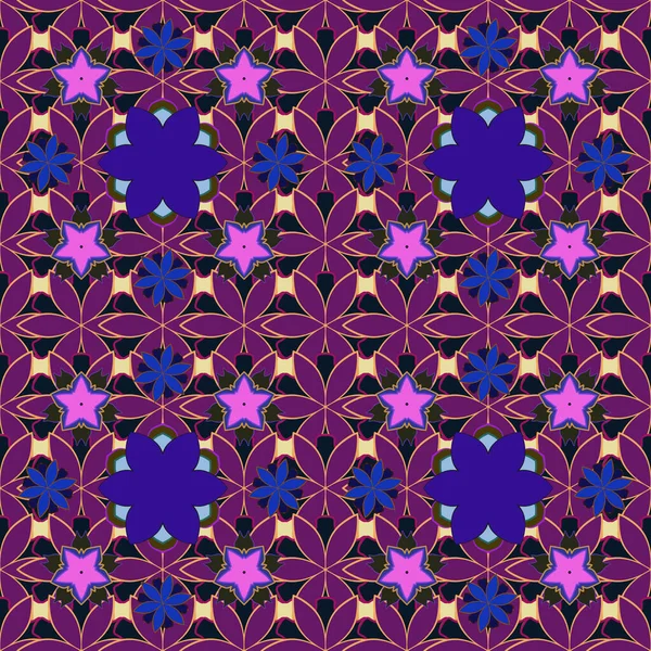 蓝色和紫色的小花 有许多花的漂亮无缝图案 矢车菊花柱风格 雅致的时尚印刷品模板 — 图库矢量图片