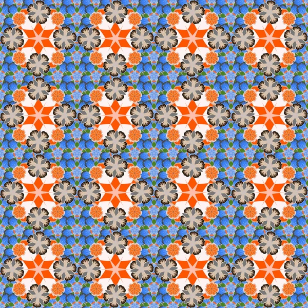 Bezešvé Ručně Kreslené Rastrové Květinové Vzory Oranžové Béžové Modré Barvě — Stockový vektor