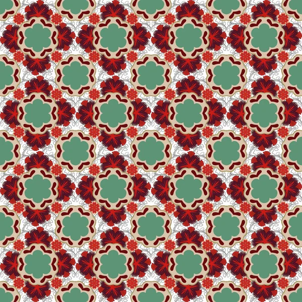 Абстрактний Векторний Безшовний Візерунок Сірими Зеленими Червоними Орнаментами Вінтажний Дизайн — стоковий вектор