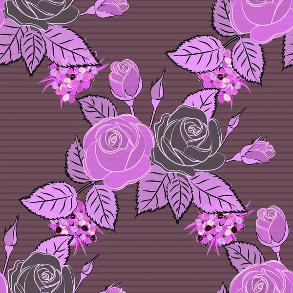 Nahtloses Blumenmuster Mit Abstrakten Stilisierten Braunen Lila Und Rosa Rosen — Stockvektor