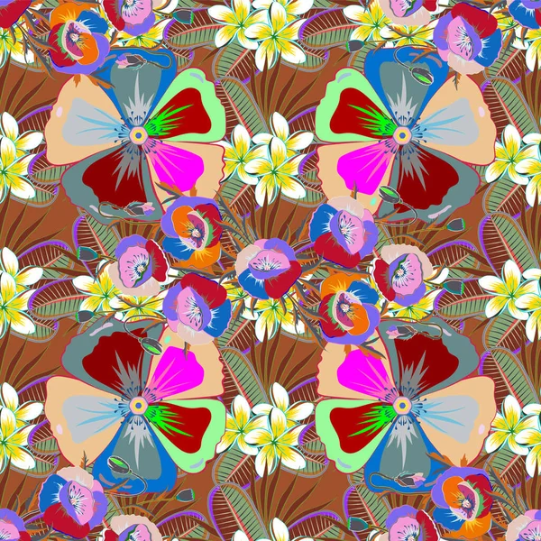 Papel Primavera Con Flores Abstractas Lindas Colores Azul Verde Patrón — Vector de stock