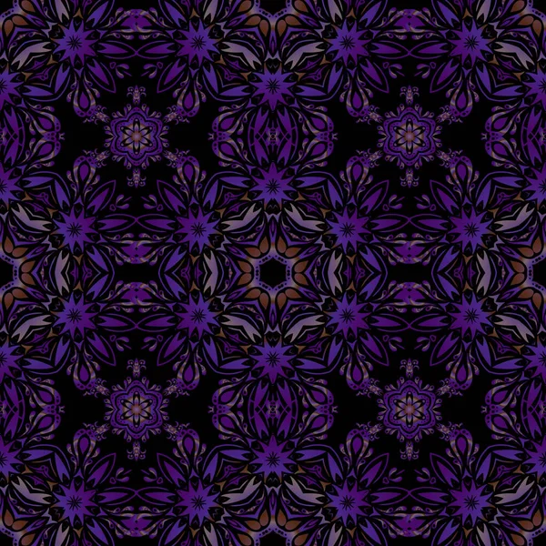 Векторный Бесшовный Шаблон Декоративная Граница Бесшовный Рисунок Дамаска Фиолетовые Коричневые — стоковый вектор