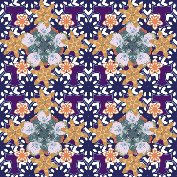 Seamless Floral Pattern Violet White Orange Colors Motley Flowers Vector — Stock Vector