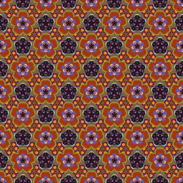 Векторная Иллюстрация Стилизованная Векторная Бесшовная Текстура Фиолетовых Оранжевых Коричневых Элементов — стоковый вектор
