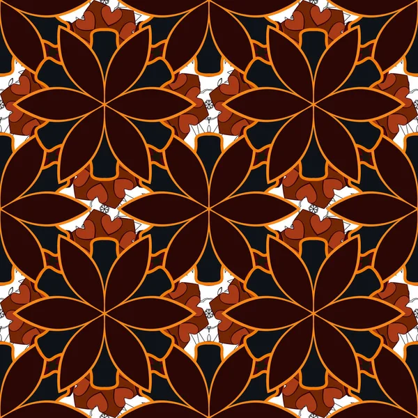 Векторный Бесшовный Цветочный Узор Цветами Листьями Коричневого Оранжевого Красного Цветов — стоковый вектор