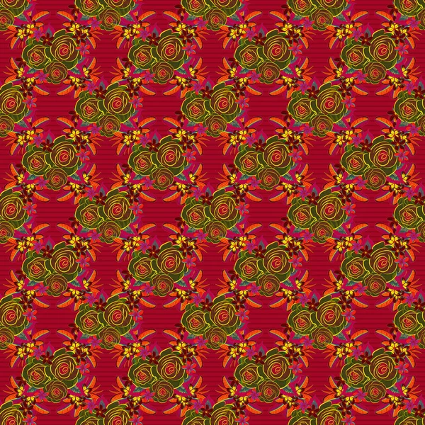 Patrón Sin Costura Abstracto Colores Rojo Amarillo Verde Naturaleza Rosa — Archivo Imágenes Vectoriales