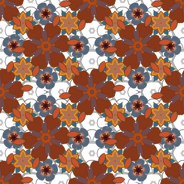 Motley Azulejos Con Motivo Floral Estampado Textil Vintage Marrón Gris — Vector de stock