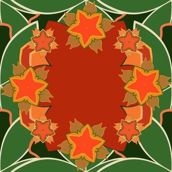 Raster Illustration Luxurious Seamless Pattern Brown Green Orange Ornament Stylized — Stock Vector