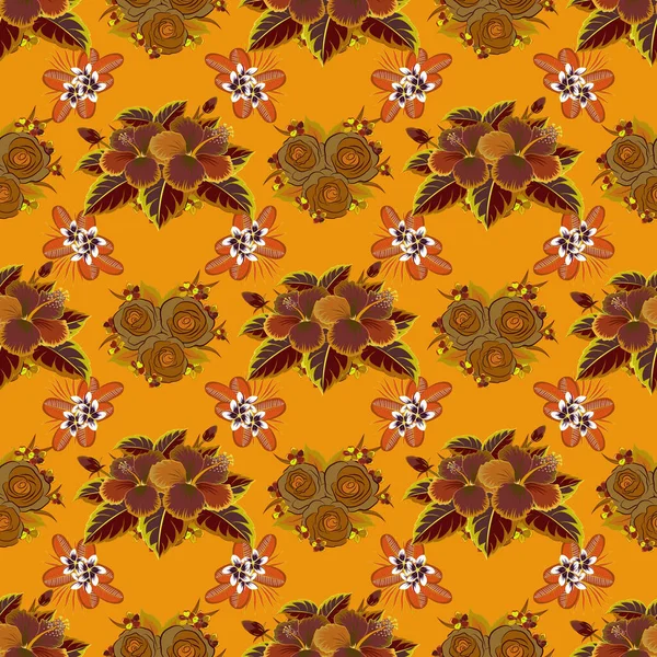 Векторні Ілюстрації Літній Гавай Тропічними Рослинами Червоними Жовтими Коричневими Квітами — стоковий вектор