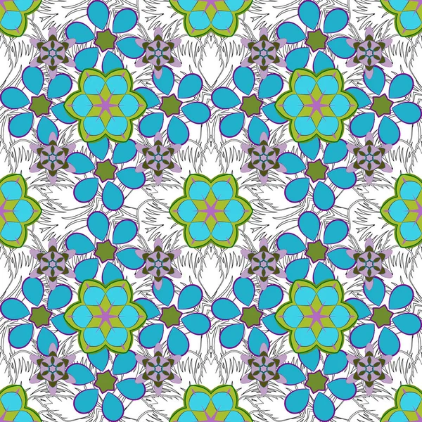 Vektorillustration Traditionelle Indische Florale Nahtlose Muster Grau Grün Und Blau — Stockvektor