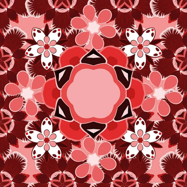 Vector Indische Blumen Paisley Patten Nahtloser Ornamentdruck Rosa Und Roten — Stockvektor