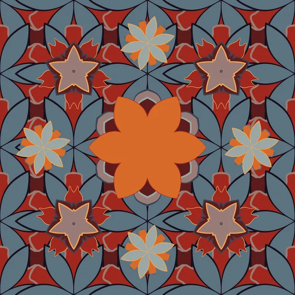 Vintage Nahtlose Muster Roten Orangen Und Grauen Farben Handgeschriebene Vektorblumen — Stockvektor