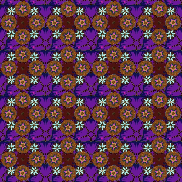 Векторная Иллюстрация Цветочные Винтажные Бесшовные Картины Коричневого Фиолетового Синего Цветов — стоковый вектор