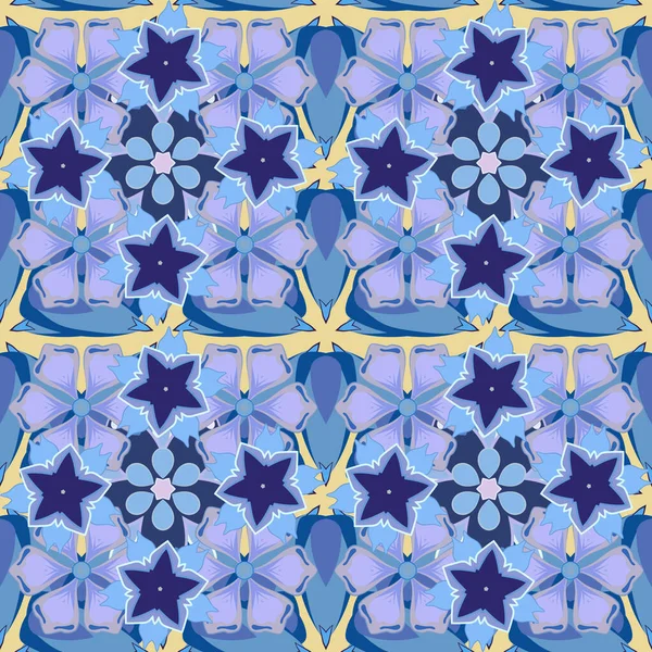 Blommig Tapet Violett Beige Och Blå Färger Dekorativ Prydnad För — Stock vektor