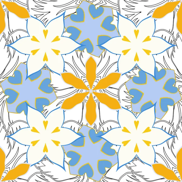 Patrón Vectorial Sin Costuras Colores Azul Amarillo Gris Fondo Floral — Vector de stock