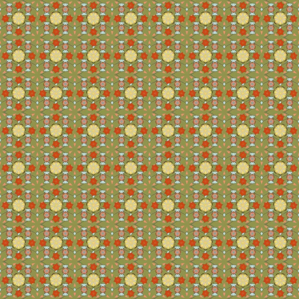 Vintage Trama Abstracta Floral Patrón Sin Costuras Color Marrón Verde — Vector de stock