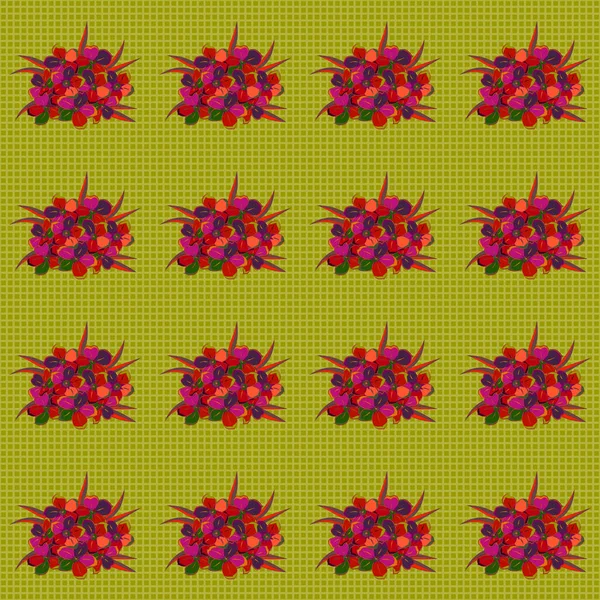 Patrón Sin Costuras Con Flores Decorativas Primula Verano Colores Verde — Vector de stock