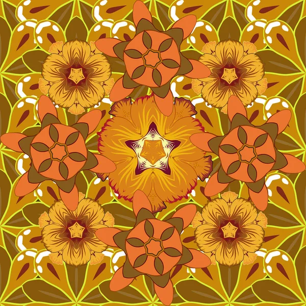 Motivo Floreale Senza Cuciture Nei Colori Marrone Giallo Arancione Illustrazione — Vettoriale Stock