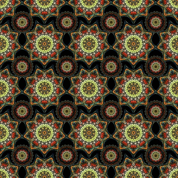 Ornamental Patter Orange Green Brown Colors Vector Seamless Damask Pattern — Stock Vector