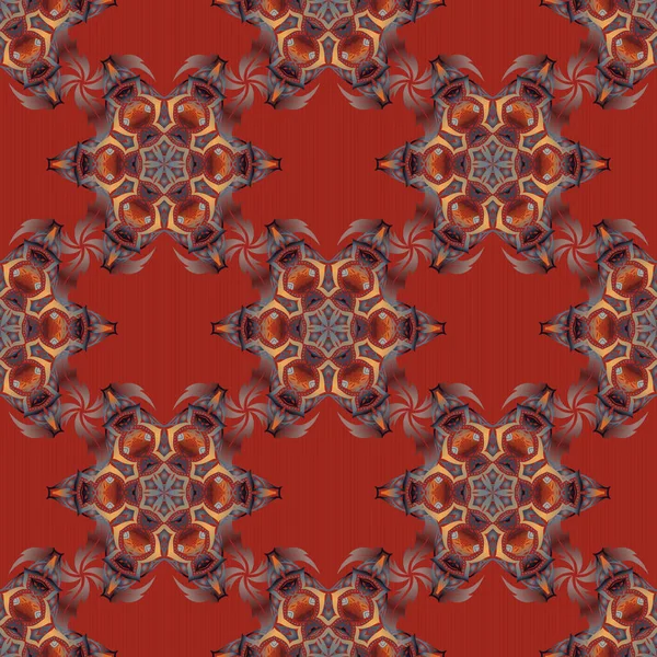 Arte Dibujado Mano Patrón Sin Costuras Damasco Colores Rojo Marrón — Archivo Imágenes Vectoriales