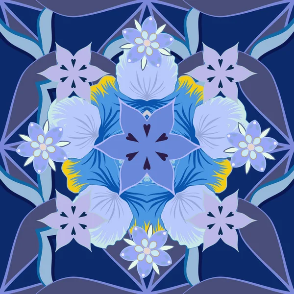 Lindo Vector Fondo Floral Patrón Sin Costuras Flores Colores Azul — Archivo Imágenes Vectoriales