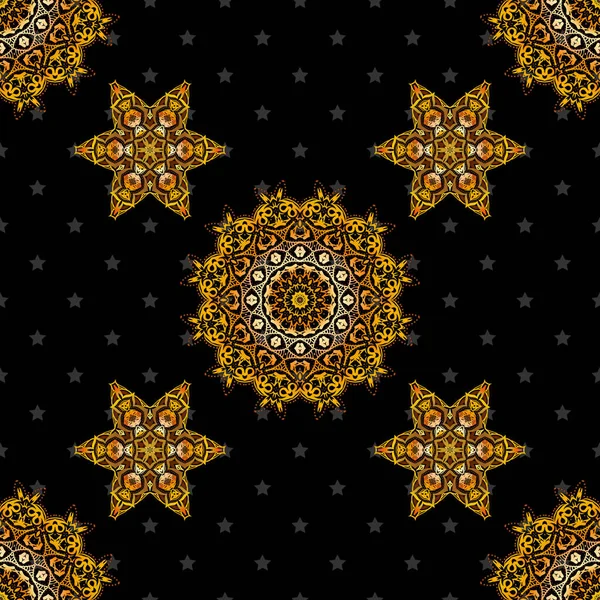 カーペット 壁紙や任意の表面のためのテンプレート 黄色の装飾のベクトルシームレスなパターン 東洋の花飾り — ストックベクタ